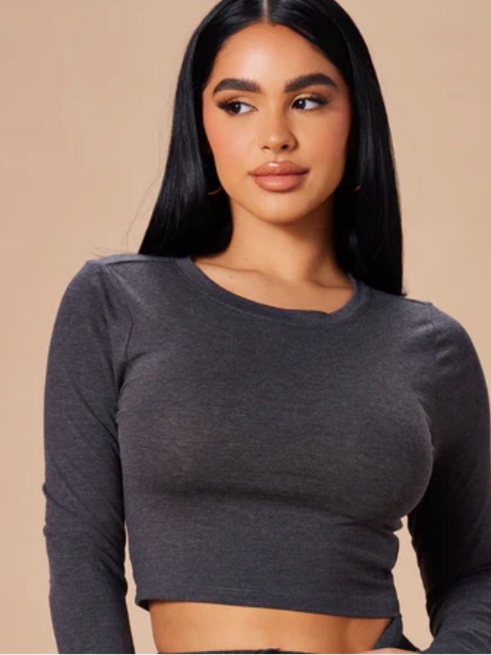 Bundle of 2. Fashion Nova Charcoal Gray + Yellow Long Sleeve Cropped Top